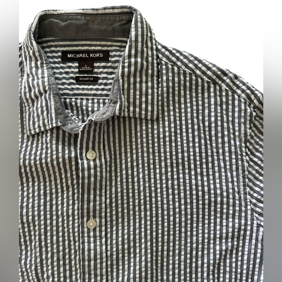 Michael Kors Long Sleeve Button Up Textured Shirt - Mens Size Large - Gray White - Picture 1 of 5